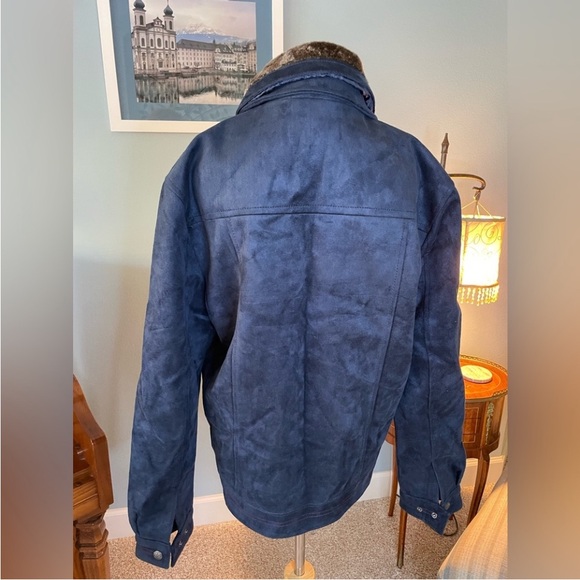 GA Milano Blue Suede Feel Jacket with Faux Fur Collar and Relaxed Fit - Picture 3 of 16